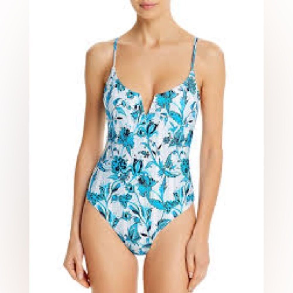 NWT Red Carter Azulejo Floral Blue/White Lined One Piece Bathing Suit - M/8